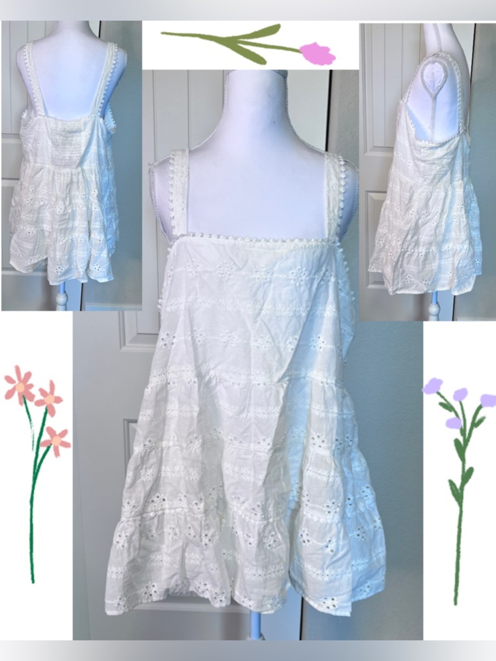 NWT ANDREE BY UNIT Charmed By You Ivory Eyelet Tiered Tank Top Sz 1X 14/16
